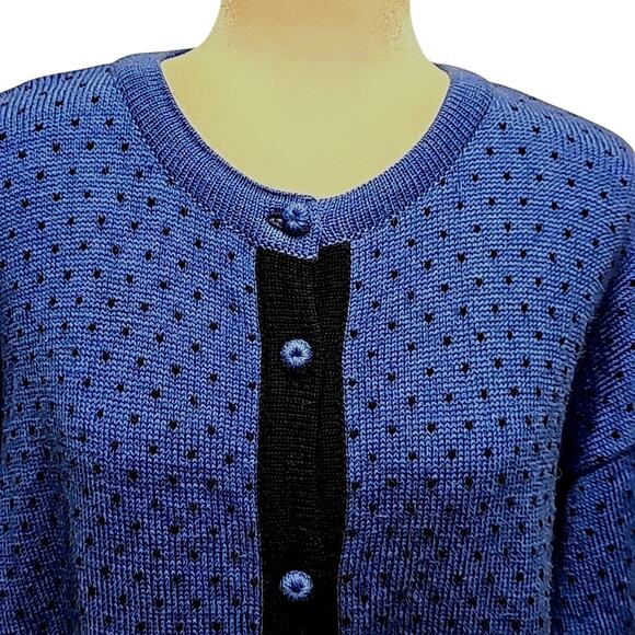 Apleks Women 100% Wool Button Front Scandinavian Blue Cardigan Sweater Size L/XL - Picture 5 of 8